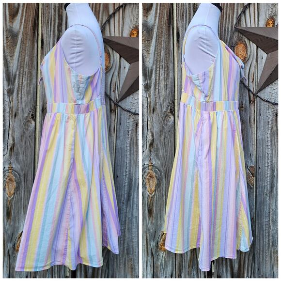 Plus Size Pastel Stripe Dress Torrid Size 2X Sleeveless Stretch Cotton Twist - Picture 2 of 10